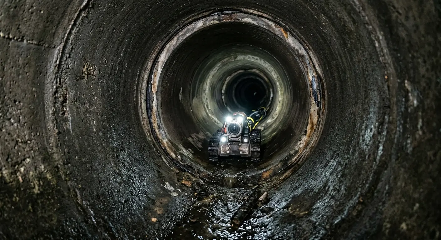 Robotic sewer camera inspecting pipe interior for Drain Snake Service in Cranston